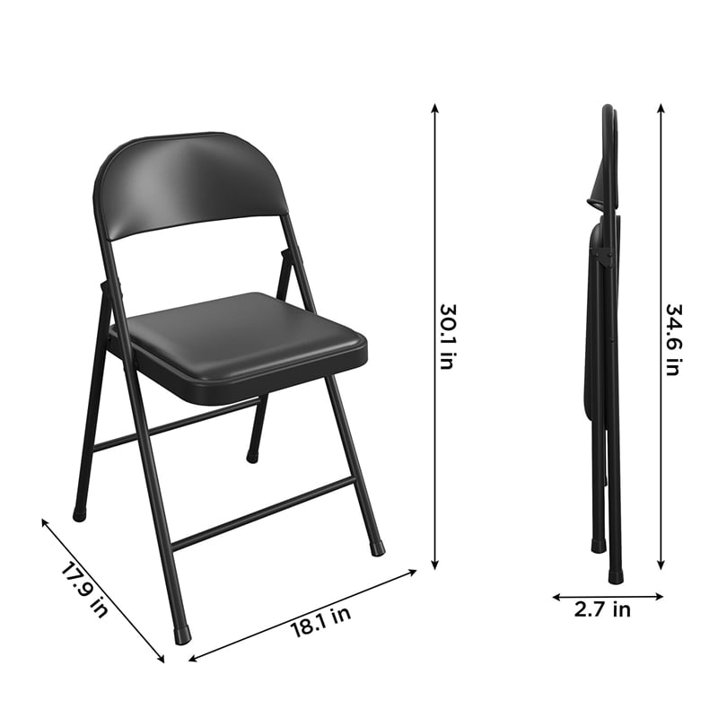 Maklaine Contemporary Smartfold Vinyl Folding Chair in Black (4-Pack)