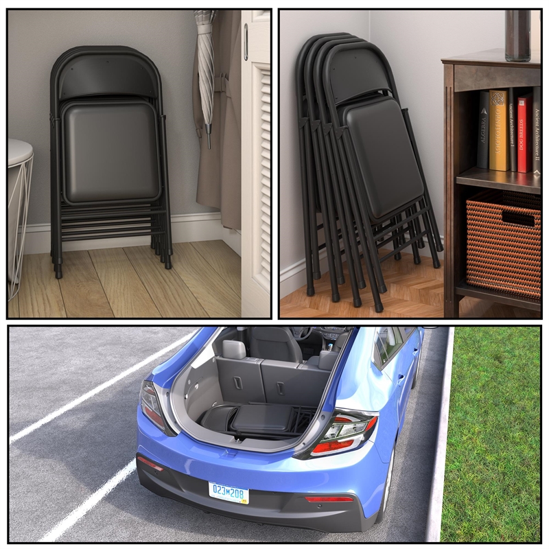 Maklaine Contemporary Smartfold Vinyl Folding Chair in Black (4-Pack)