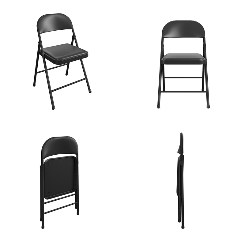 Maklaine Contemporary Smartfold Vinyl Folding Chair in Black (4-Pack)