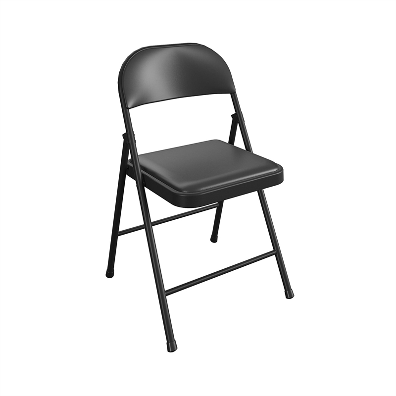 Maklaine Contemporary Smartfold Vinyl Folding Chair in Black (4-Pack)