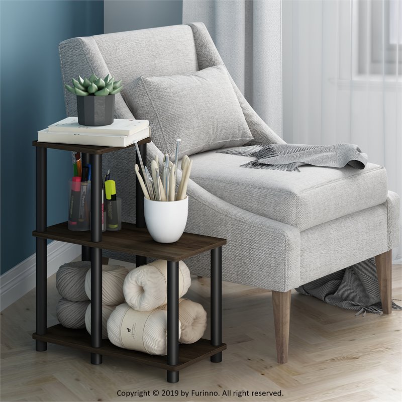 Maklaine Turn-N-Tube Wood Accent Decorative Shelf in Columbia Walnut/Black