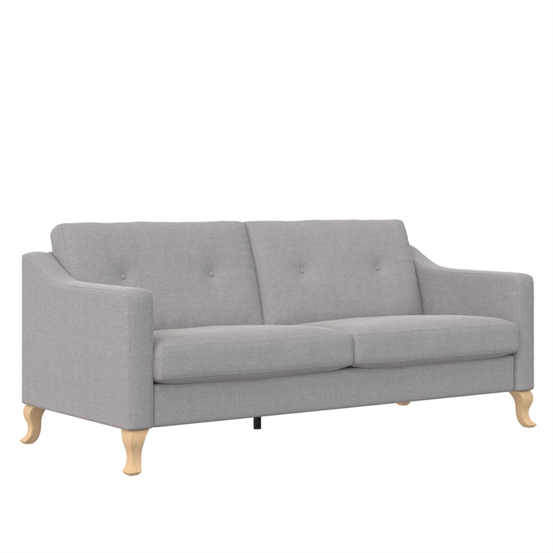 Maklaine Elegant Mid-Century Fabric Sofa in Light Gray Linen