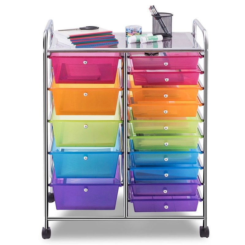 Maklaine 15 Drawers Scrapbook Paper Rolling Storage Cart in Multi-Color