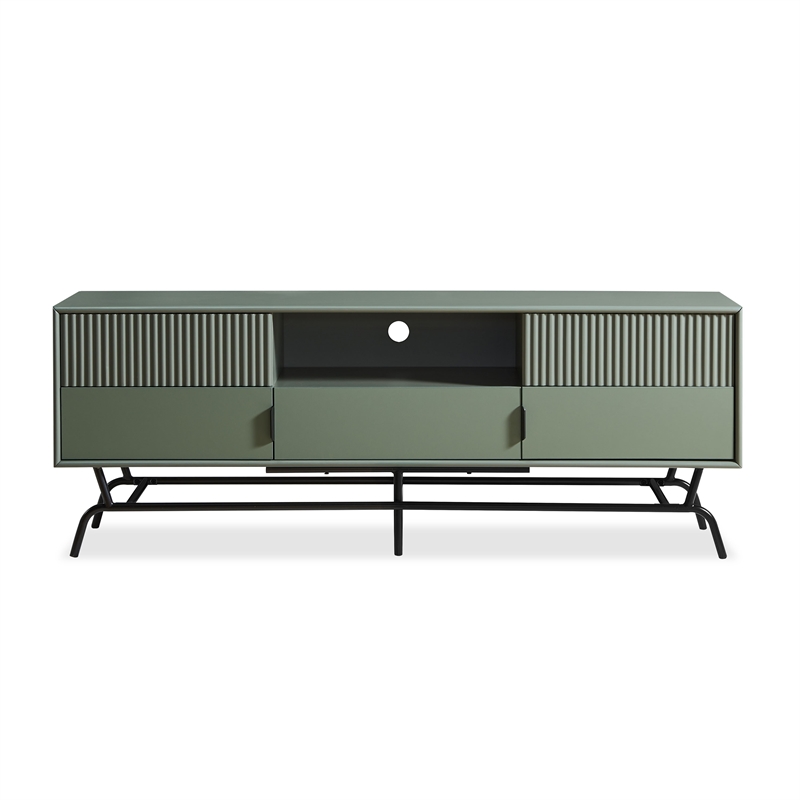 Maklaine Wood Multi-Storage TV Stand in Sage Green and Black