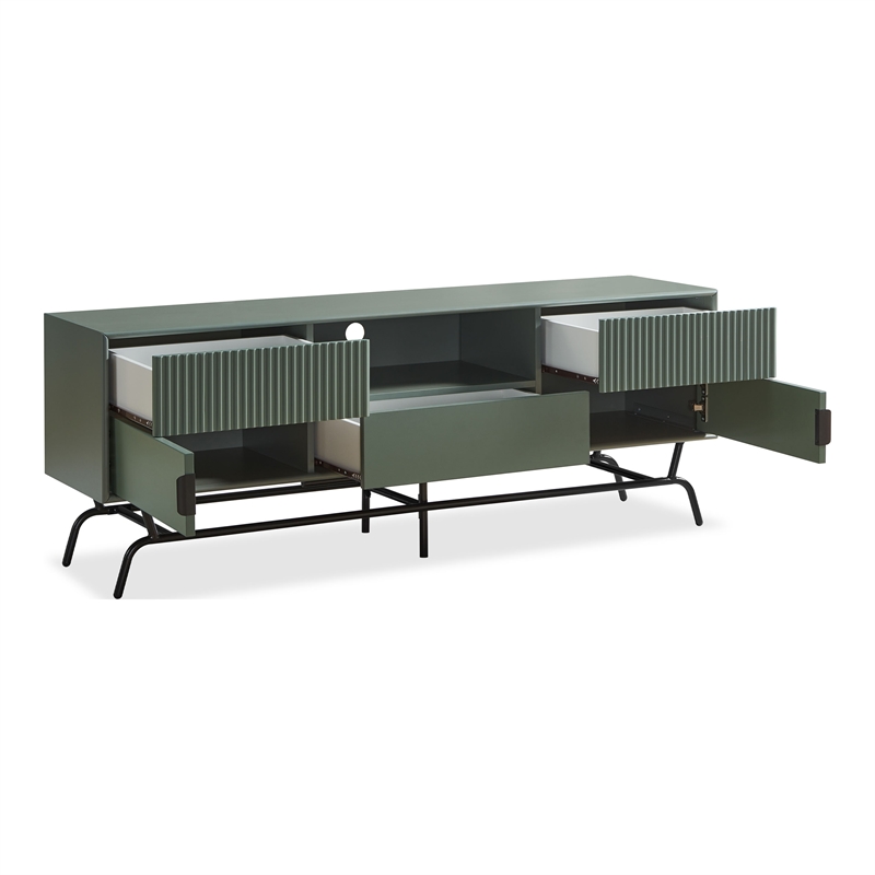Maklaine Wood Multi-Storage TV Stand in Sage Green and Black
