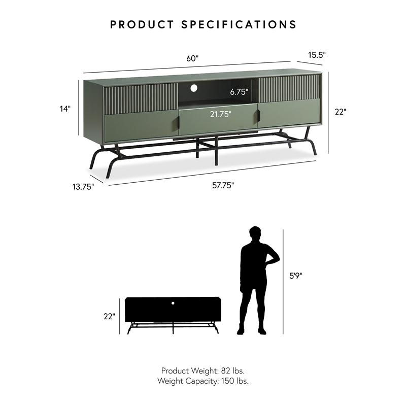 Maklaine Wood Multi-Storage TV Stand in Sage Green and Black