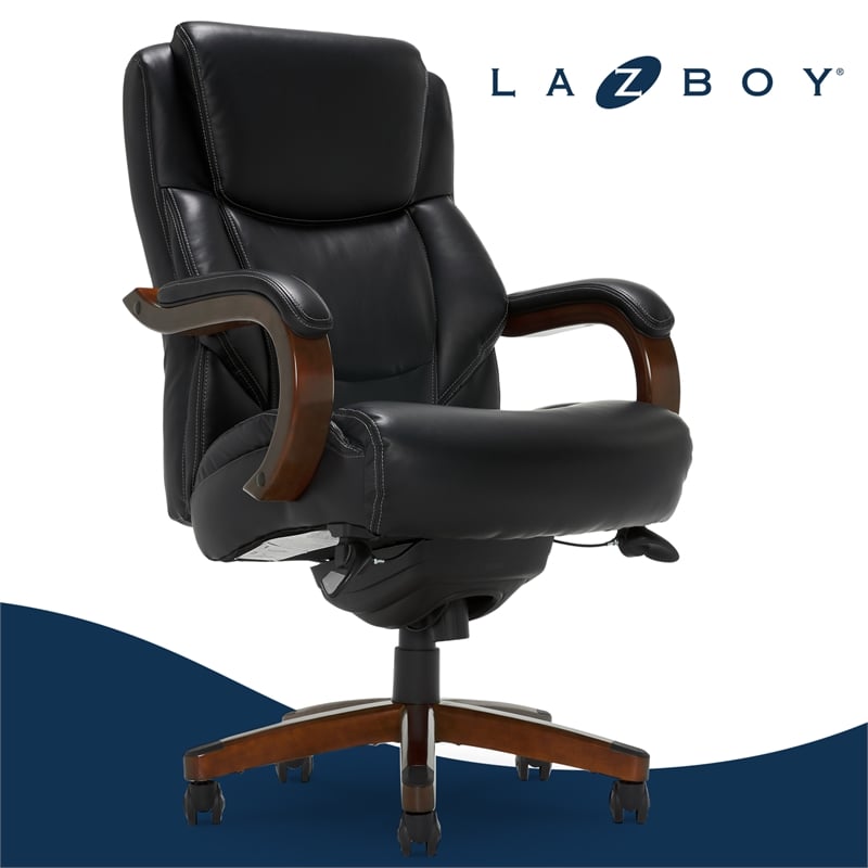 Maklaine Big & Tall Executive Office Chair Mahogany Black Bonded Leather