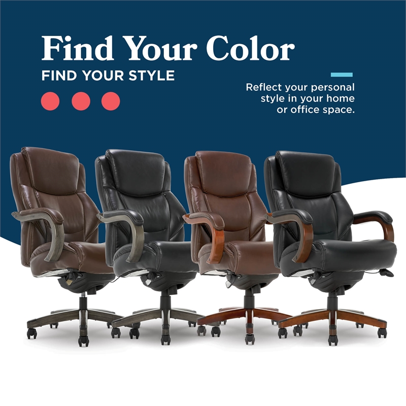 Maklaine Big & Tall Executive Office Chair Mahogany Black Bonded Leather