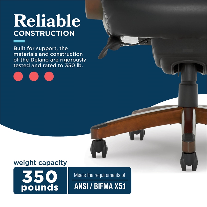 Maklaine Big & Tall Executive Office Chair Mahogany Black Bonded Leather