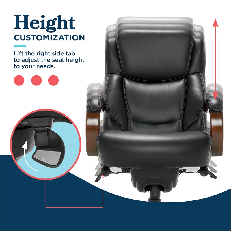 Maklaine Big & Tall Executive Office Chair Mahogany Black Bonded Leather