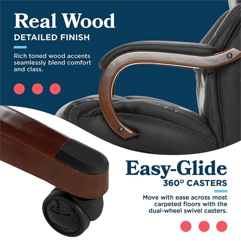 Maklaine Big & Tall Executive Office Chair Mahogany Black Bonded Leather