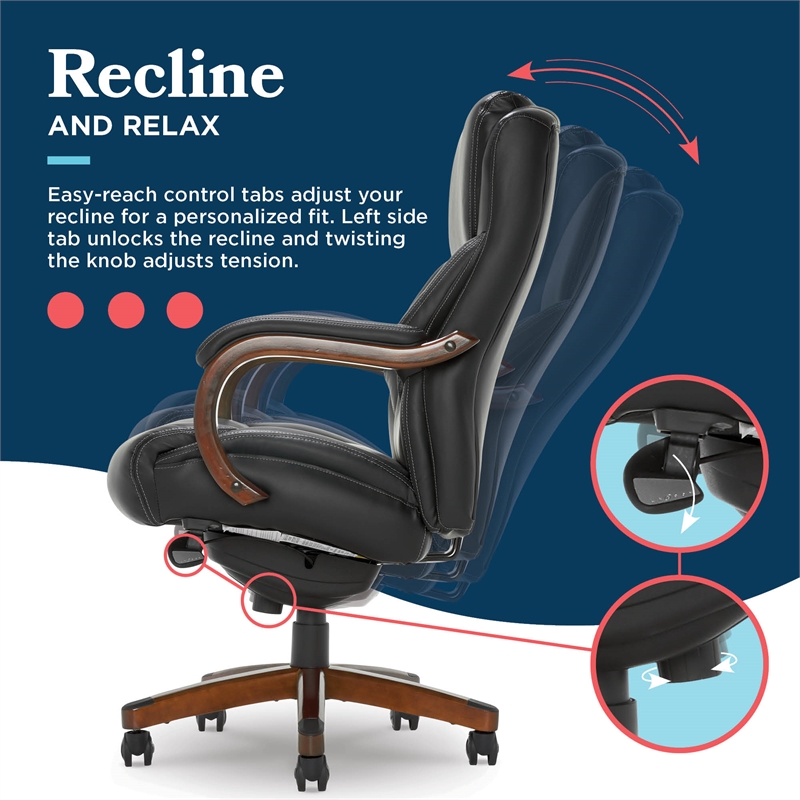 Maklaine Big & Tall Executive Office Chair Mahogany Black Bonded Leather