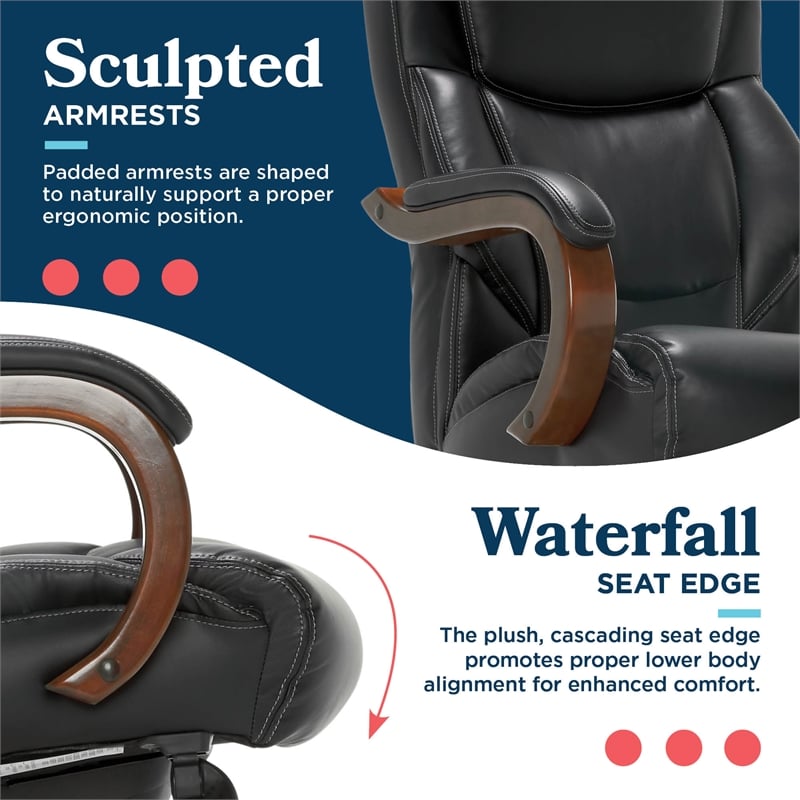 Maklaine Big & Tall Executive Office Chair Mahogany Black Bonded Leather