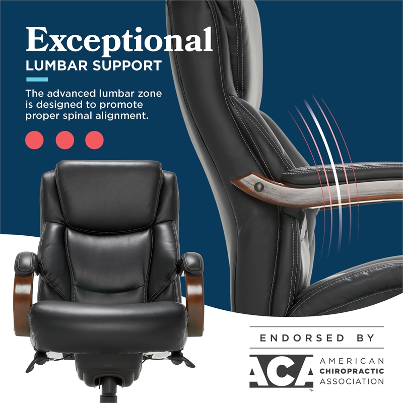 Maklaine Big & Tall Executive Office Chair Mahogany Black Bonded Leather