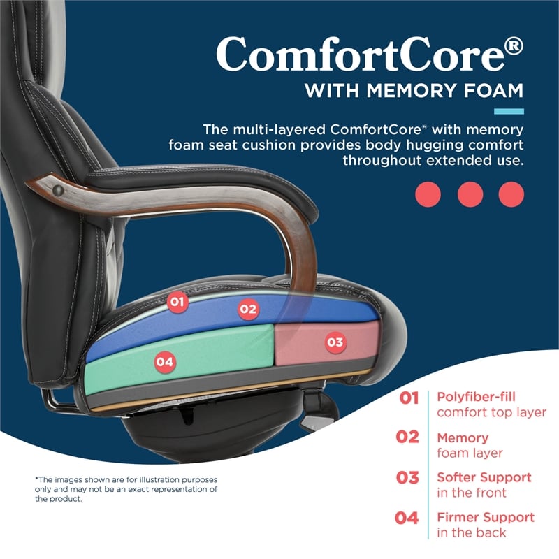 Maklaine Big & Tall Executive Office Chair Mahogany Black Bonded Leather