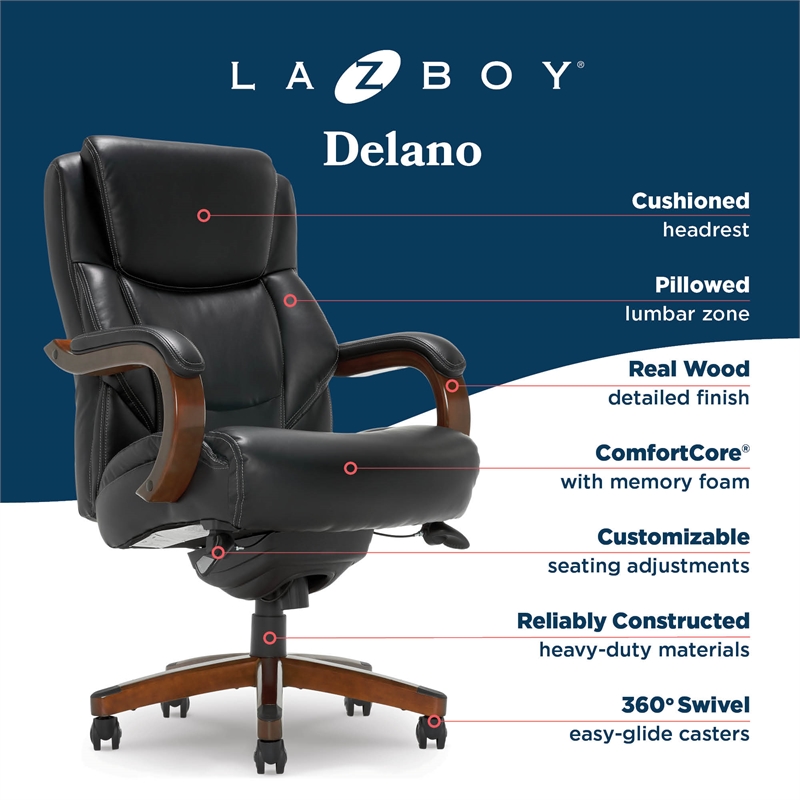 Maklaine Big & Tall Executive Office Chair Mahogany Black Bonded Leather