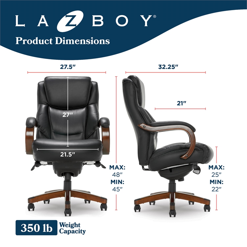 Maklaine Big & Tall Executive Office Chair Mahogany Black Bonded Leather