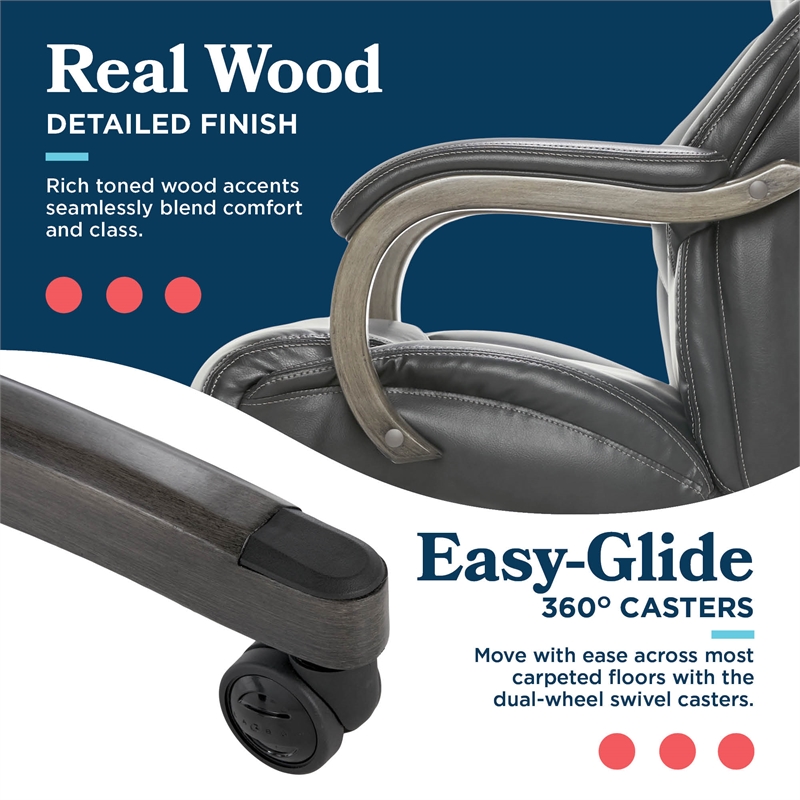 Maklaine Big & Tall Executive Office Chair Weathered Black Bonded Leather