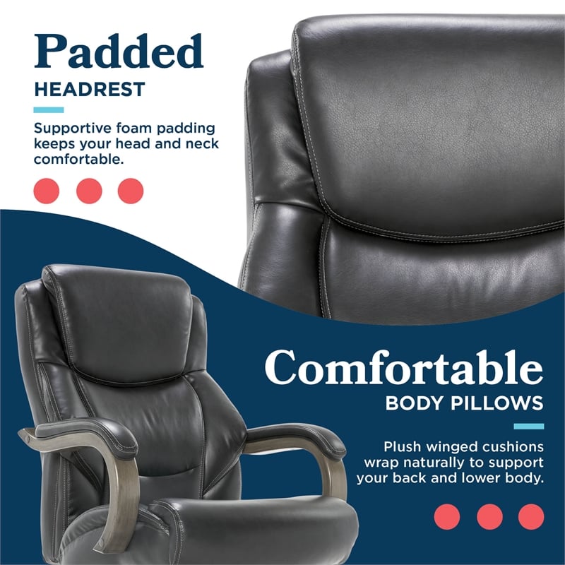 Maklaine Big & Tall Executive Office Chair Weathered Black Bonded Leather