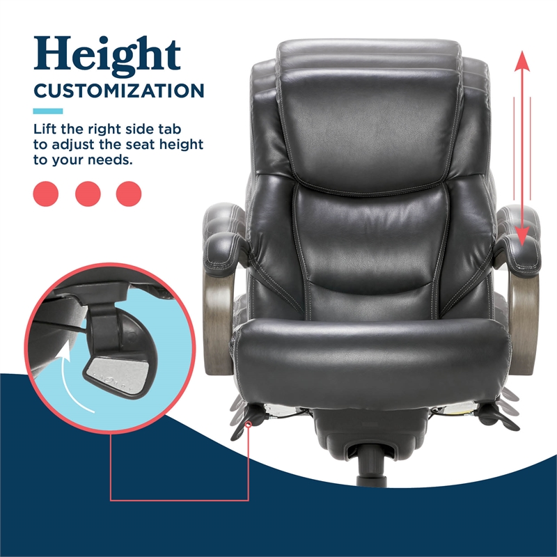 Maklaine Big & Tall Executive Office Chair Weathered Black Bonded Leather