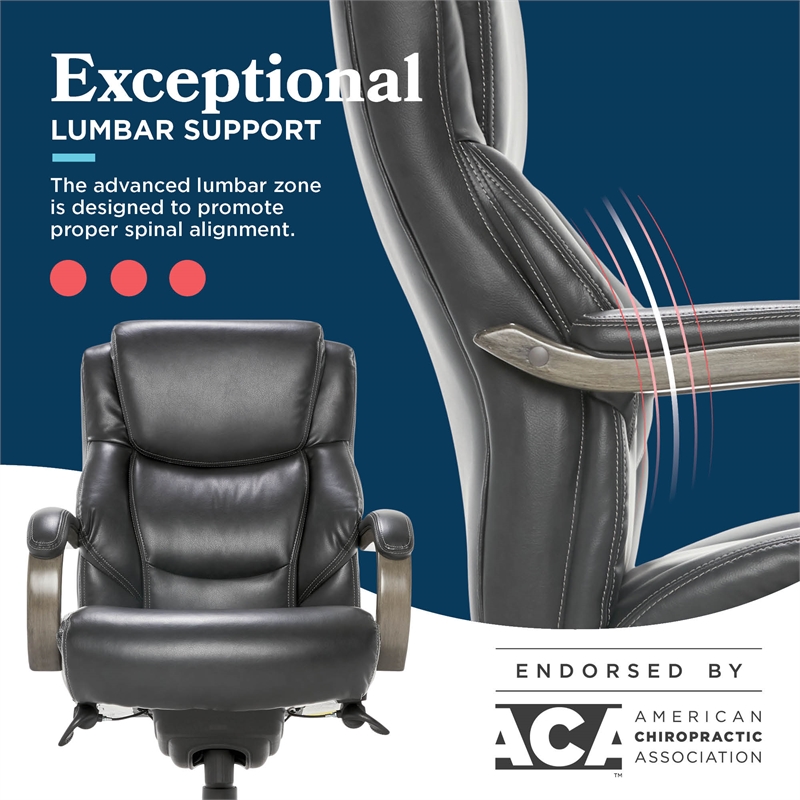 Maklaine Big & Tall Executive Office Chair Weathered Black Bonded Leather