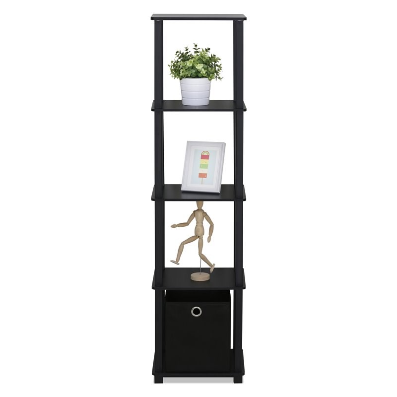 Maklaine Turn-N-Tube No Tools Wood 5-Tier Display Decorative Shelf in Black