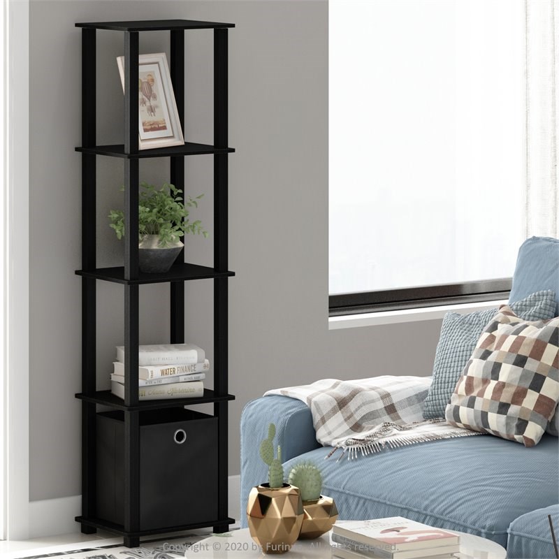 Maklaine Turn-N-Tube No Tools Wood 5-Tier Display Decorative Shelf in Black