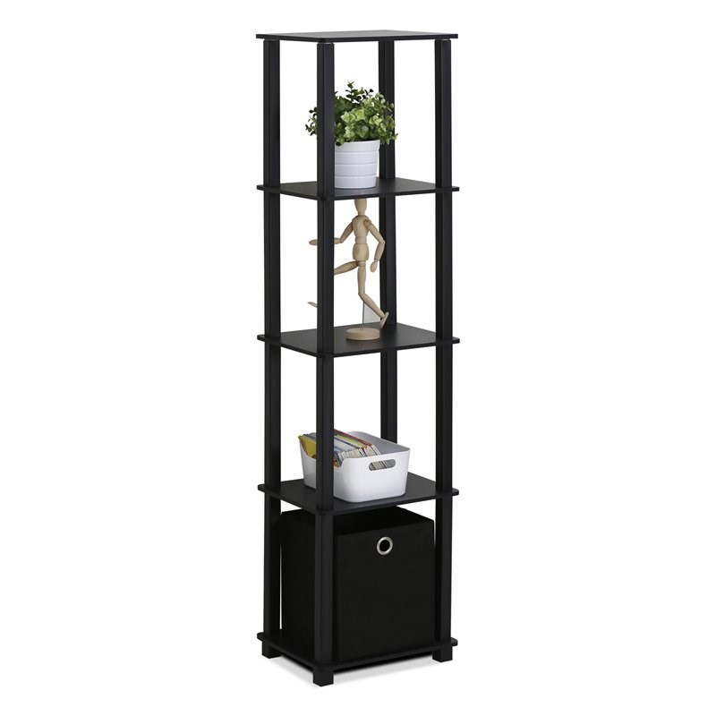 Maklaine Turn-N-Tube No Tools Wood 5-Tier Display Decorative Shelf in Black