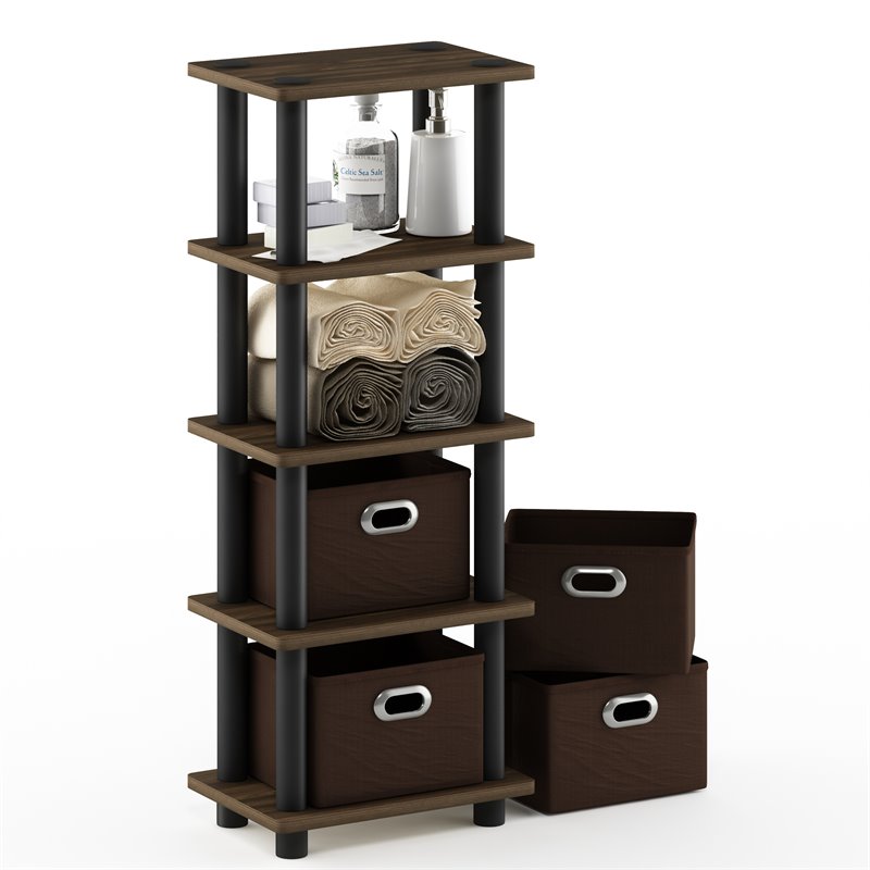 Maklaine Turn-N-Tube Engineered Wood 4-Bins System Rack in Columbia Walnut/Black