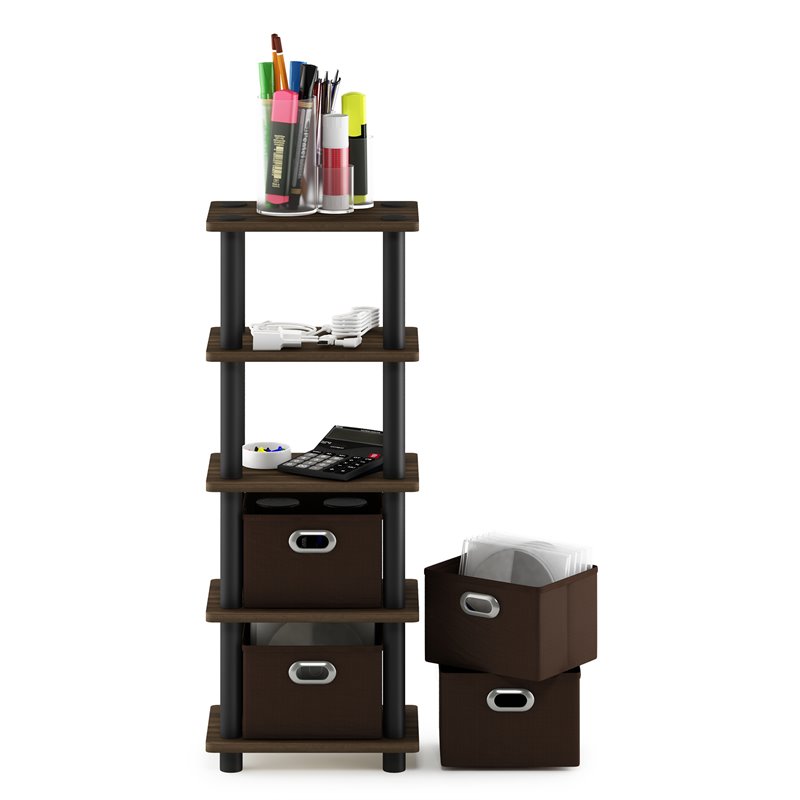 Maklaine Turn-N-Tube Engineered Wood 4-Bins System Rack in Columbia Walnut/Black
