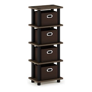 Maklaine Turn-N-Tube Engineered Wood 4-Bins System Rack in Columbia Walnut/Black