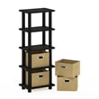 Maklaine Turn-N-Tube Engineered Wood 4-Bins System Rack in Espresso/Black