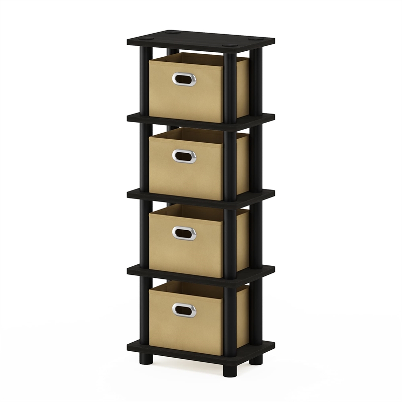 Maklaine Turn-N-Tube Engineered Wood 4-Bins System Rack in Espresso/Black