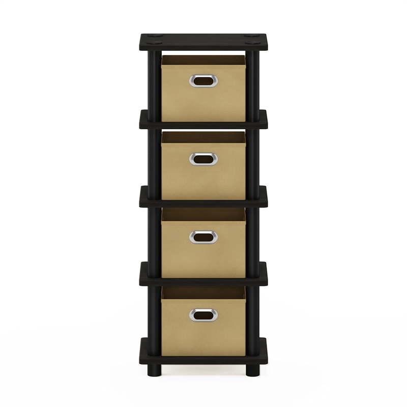 Maklaine Turn-N-Tube Engineered Wood 4-Bins System Rack in Espresso/Black