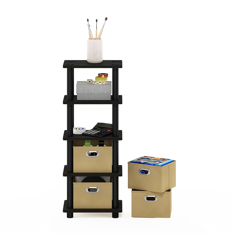 Maklaine Turn-N-Tube Engineered Wood 4-Bins System Rack in Espresso/Black