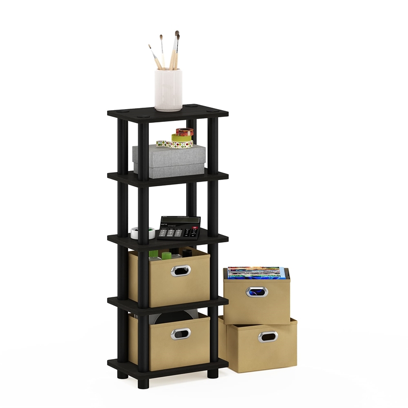 Maklaine Turn-N-Tube Engineered Wood 4-Bins System Rack in Espresso/Black