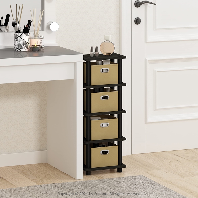 Maklaine Turn-N-Tube Engineered Wood 4-Bins System Rack in Espresso/Black