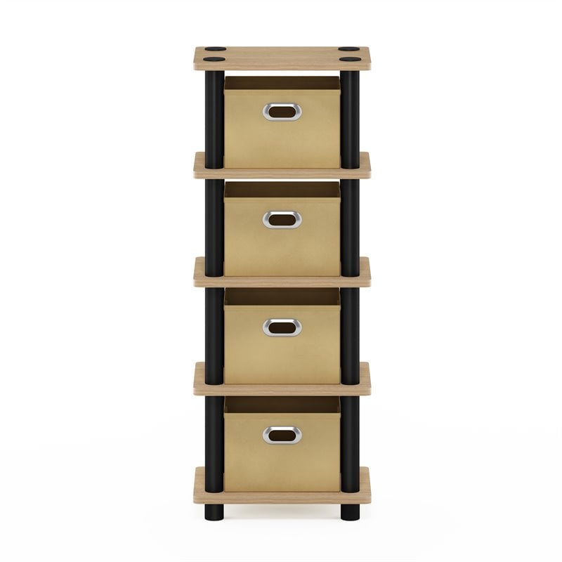 Maklaine Turn-N-Tube Engineered Wood 4-Bins System Rack in Oak/Black