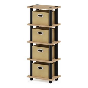 Maklaine Turn-N-Tube Engineered Wood 4-Bins System Rack in Oak/Black
