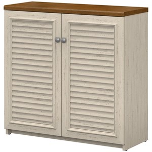 Maklaine Engineered Wood Small Storage Cabinet with Doors in Antique White