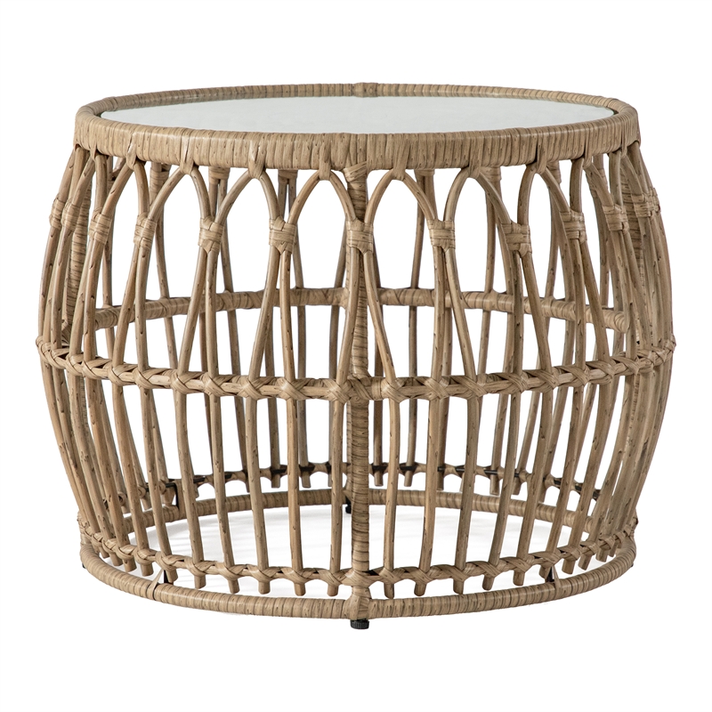 Maklaine Wicker / Rattan Round Outdoor Coffee Table in Natural