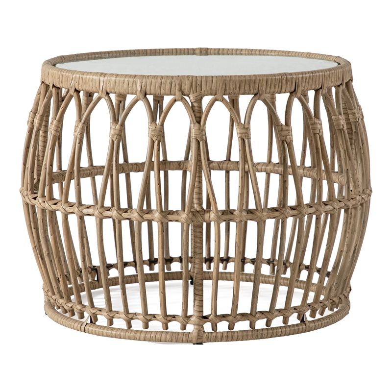 Maklaine Wicker / Rattan Round Outdoor Coffee Table in Natural