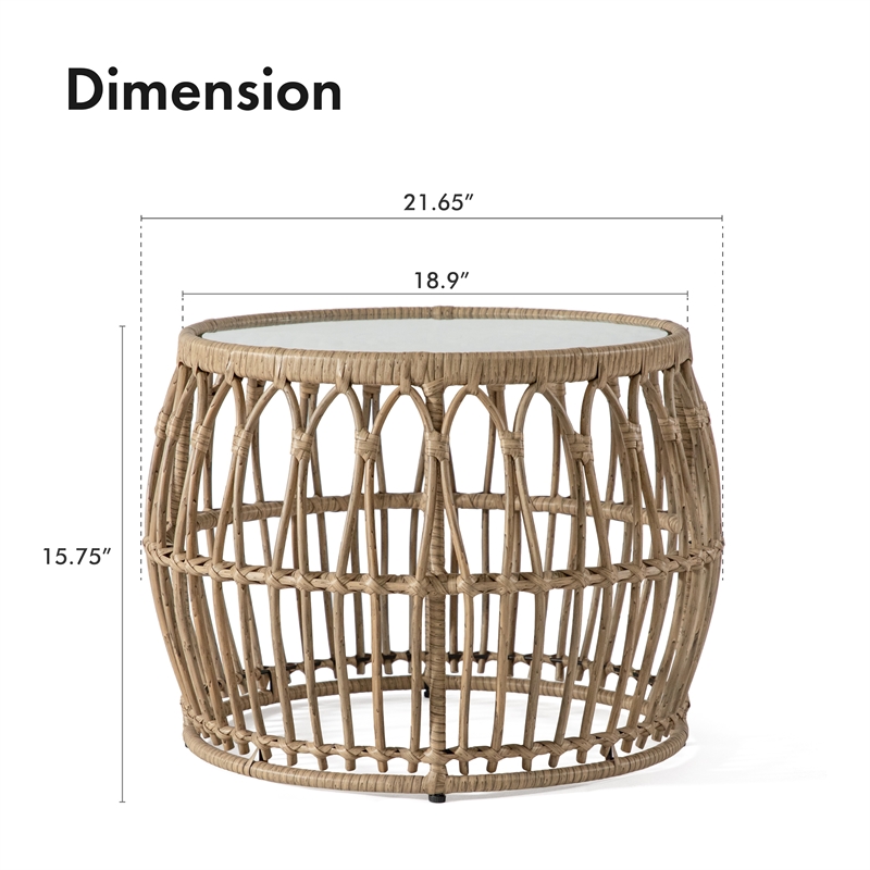 Maklaine Wicker / Rattan Round Outdoor Coffee Table in Natural