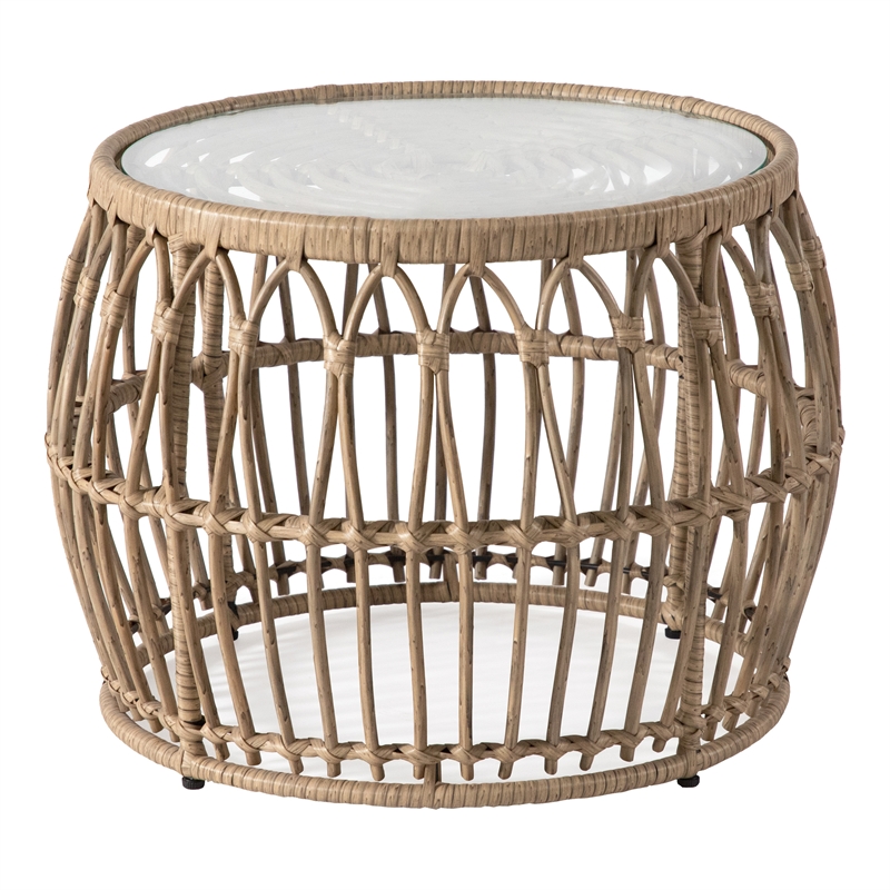 Maklaine Wicker / Rattan Round Outdoor Coffee Table in Natural