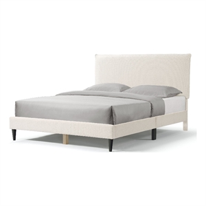 Maklaine Contemporary Boucle Fabric Mattress Ready Queen Bed in White