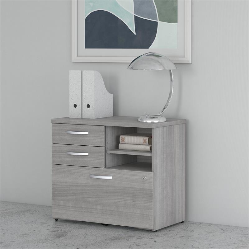 Maklaine Engineered Wood Office Storage Cabinet with Drawers in Platinum Gray