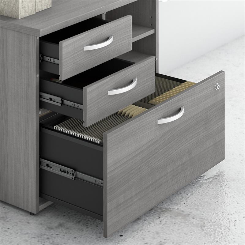 Maklaine Engineered Wood Office Storage Cabinet with Drawers in Platinum Gray