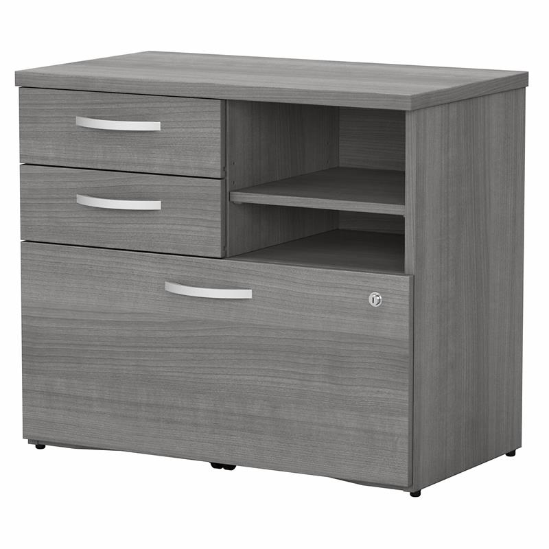 Maklaine Engineered Wood Office Storage Cabinet with Drawers in Platinum Gray