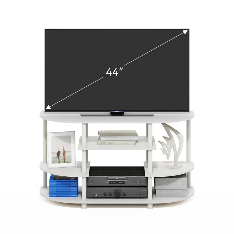 Maklaine Engineered Wood Contemporary Corner TV Stand in White/White