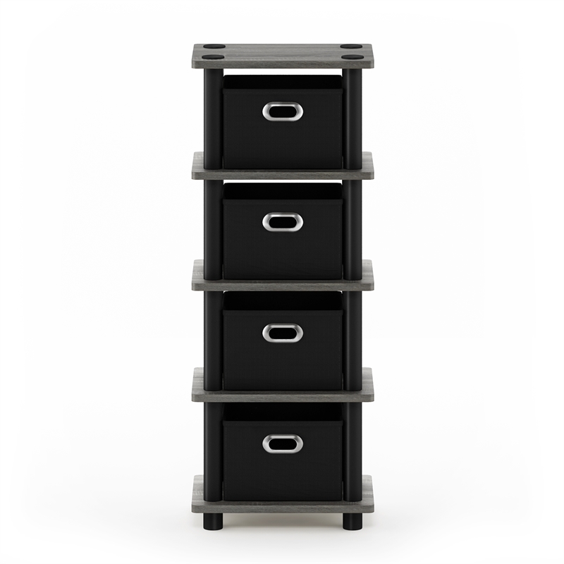 Maklaine Contemporary Turn-N-Tube 4-Bins System Rack in French Oak/Black